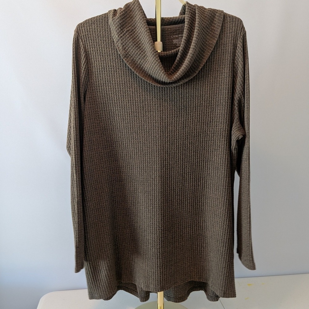 Lane Bryant Waffle Knit Tunic Women 18/20 Olive Green Cowl Neck Long Sleeve Top